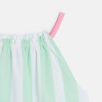 فستان مقلم من قماش البوبلين بحمالات وردي اللون للفتيات